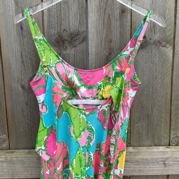 Lilly Pulitzer Dress Palm Big Flirt Jersey Maxi Tank Tie Back Floral XS Summer - Picture 5 of 12